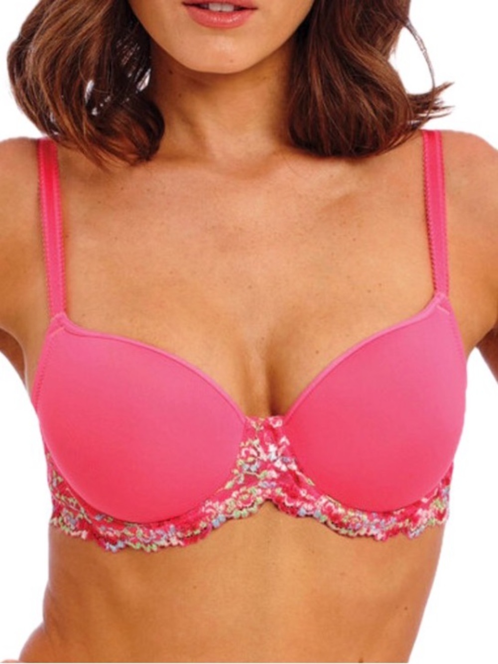 WACOAL Embrace Lace Contour T-Shirt Bra Sz 38C in Hot Pink/multi NEW